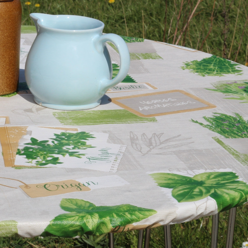 Basilikum Grå - rund vaxduk med resår