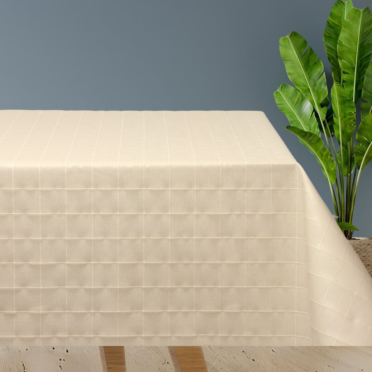 Beige Square - Ljusbeige textilvaxduk med vävda rutor