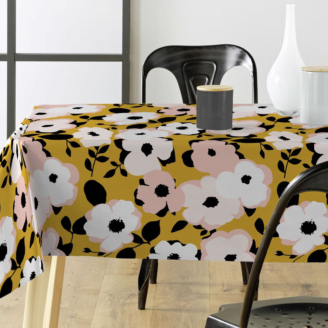 På bordet Big Flower Yellov - Vaxduk med blommor