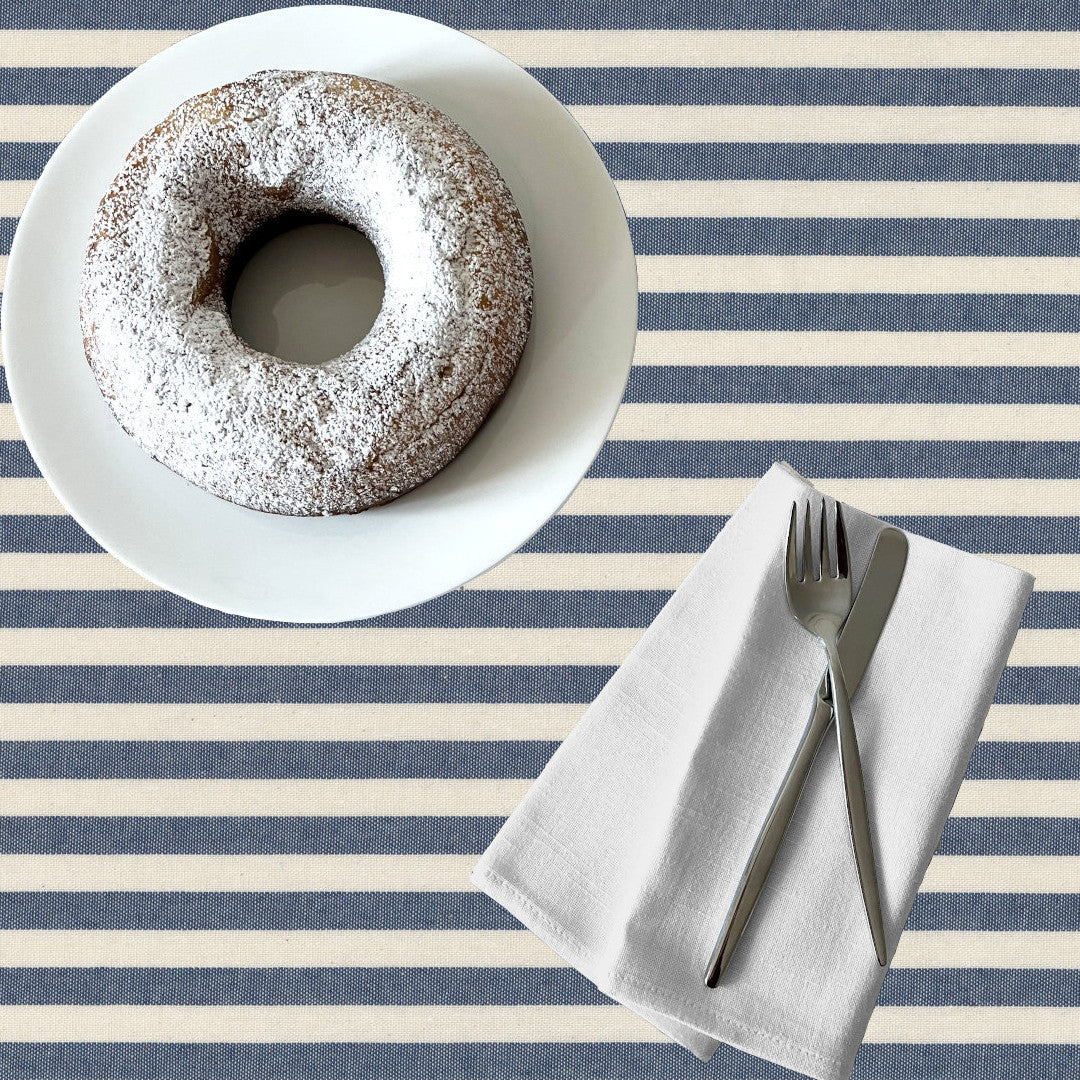 Blå Nordisk Rand - Textilduk i rustik linnelook