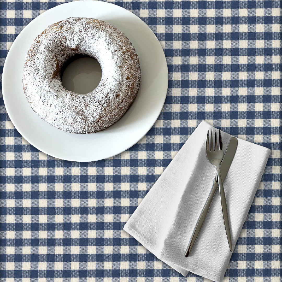 Blå Nordisk Rutig - Textilvaxduk i rustik linne-look