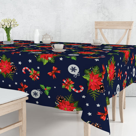 Blå Vinterfest - vaxduk på bord med julstjärnor