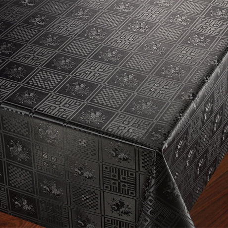 Black Rose, damast präglad vaxduk med svarta roser 140 cm bred