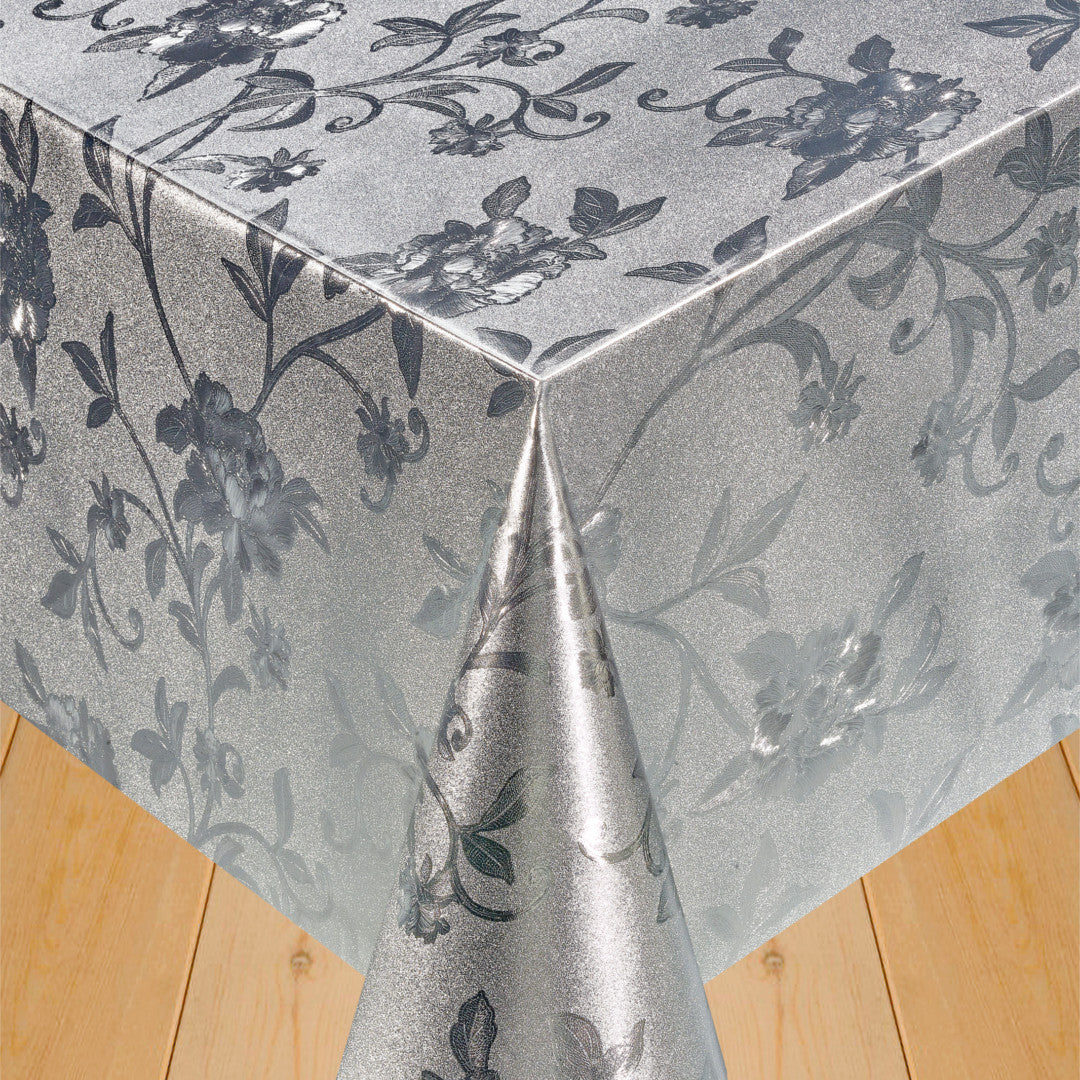 Damast blomrankor Silver - Vaxduk med blommor