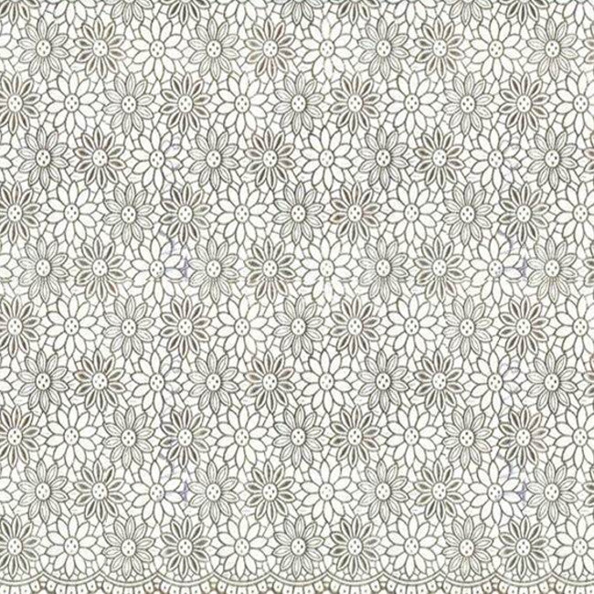 Småblommig – vit spetsduk med silverblommor