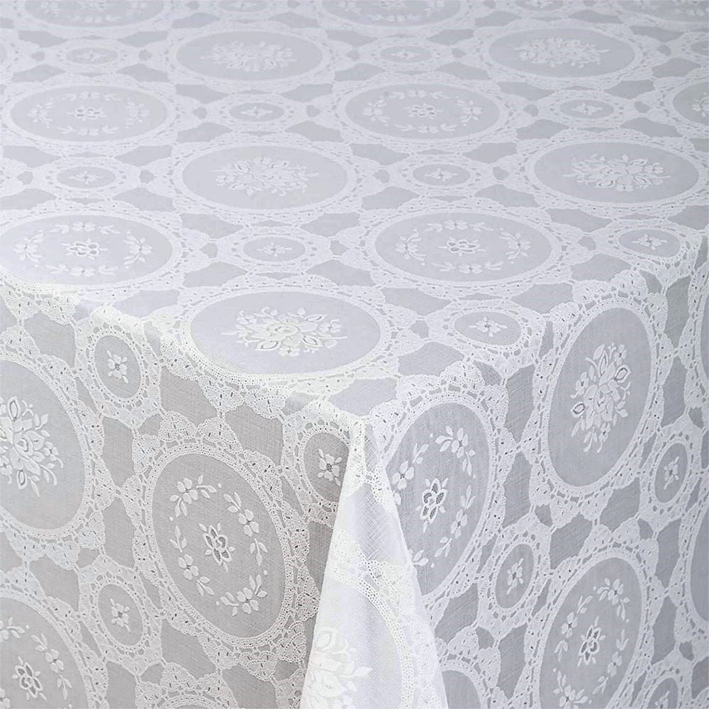 Spetsduk Blommor i cirklar, vit