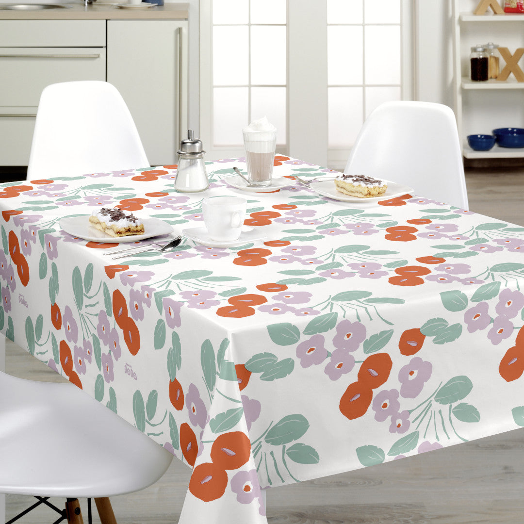 På bordet Bloom Orange - Lola vaxduk med härliga blommor