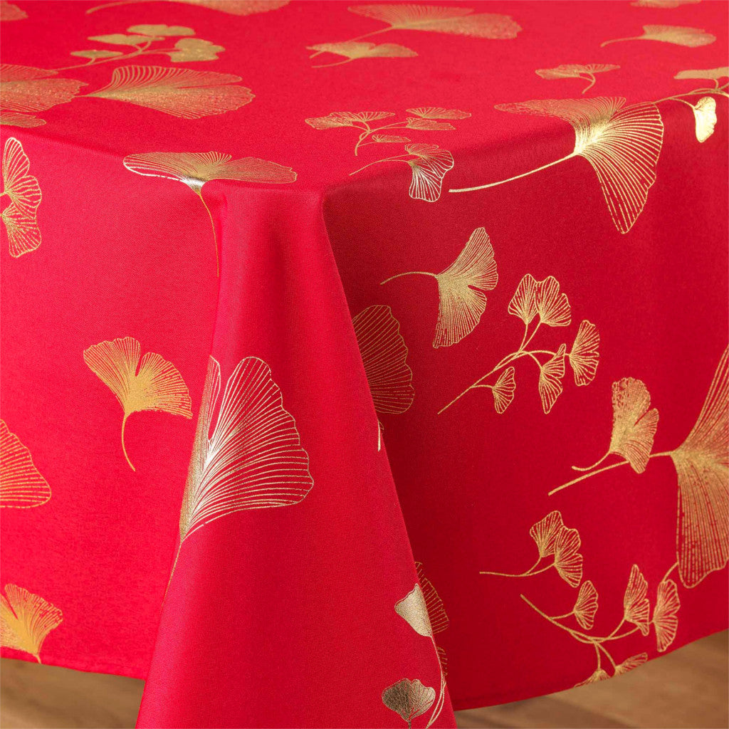 Bloomy Metallic Print - Red/Gold - närbild, 150 x 300 cm