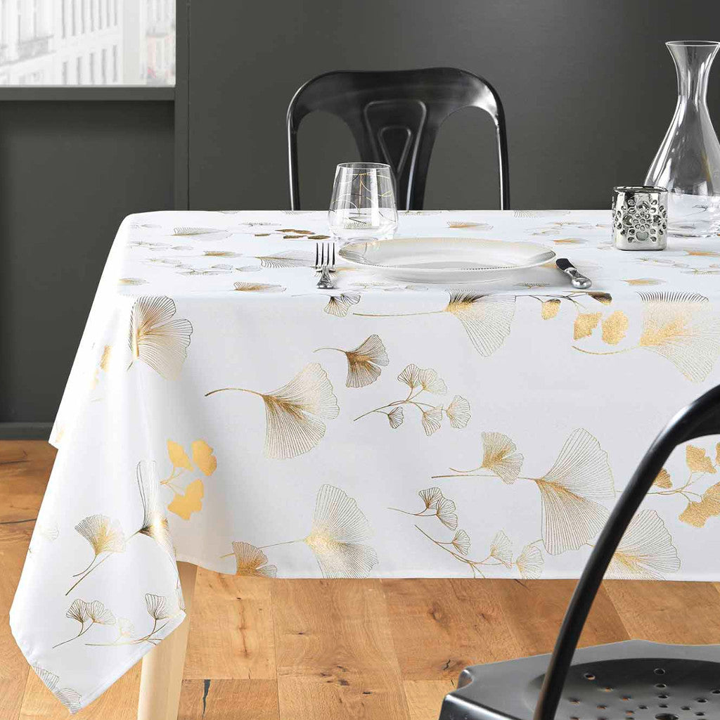 Bloomy Metallic Print - White/Gold - dukning