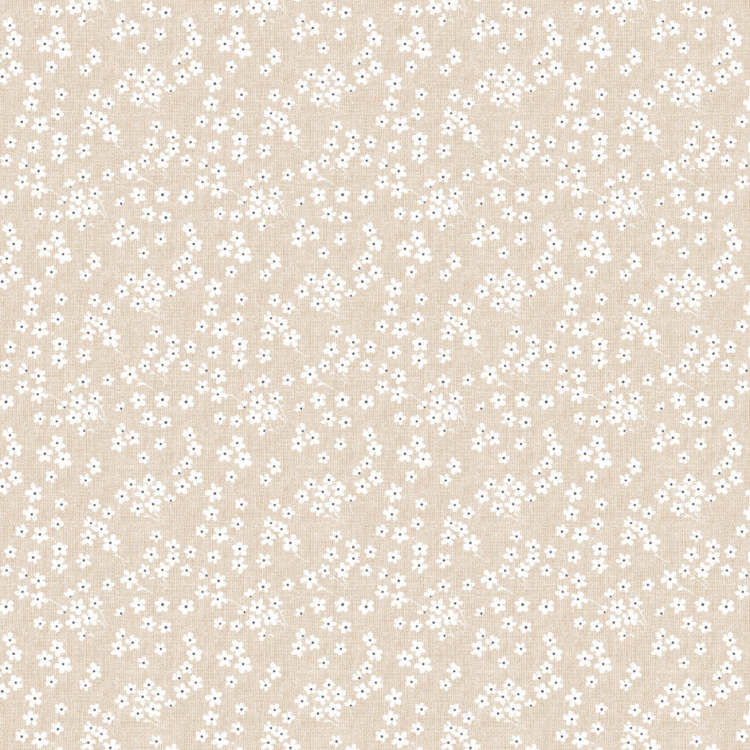 Blossom Linen – Vaxduk med linnelook i ljus beige, mönster