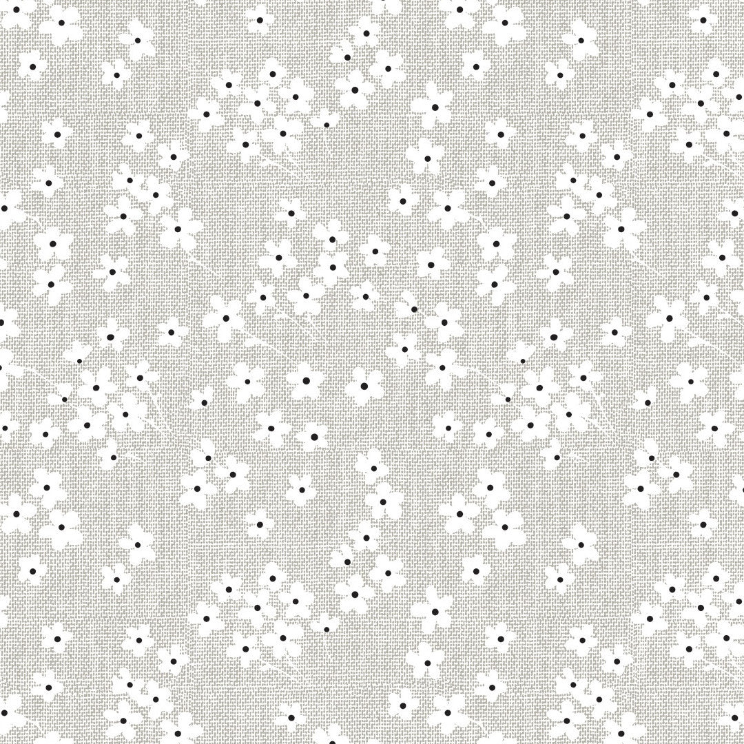Blossom Mist - Vaxduk med linnelook i grått, närbild