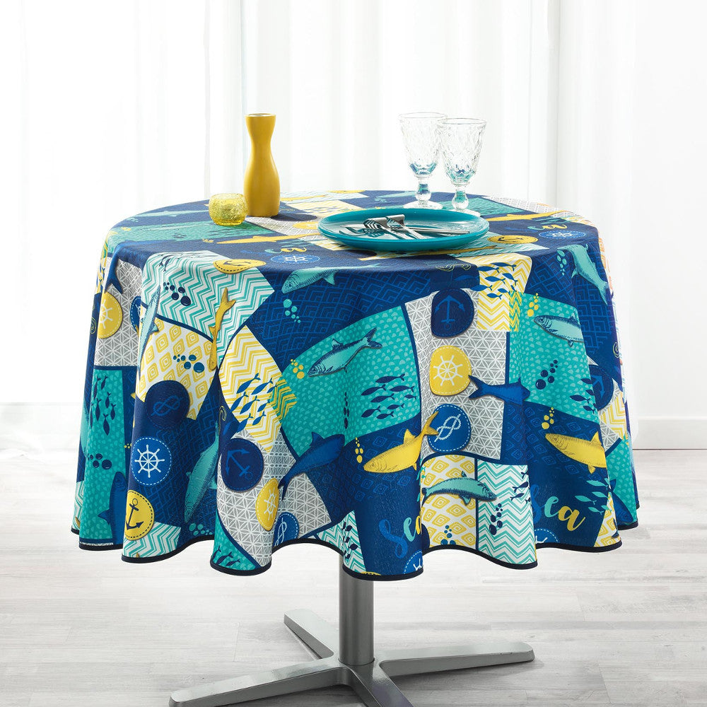 Blue Lagoon Navy Blue Ø 180 cm, rund duk med fläckskydd
