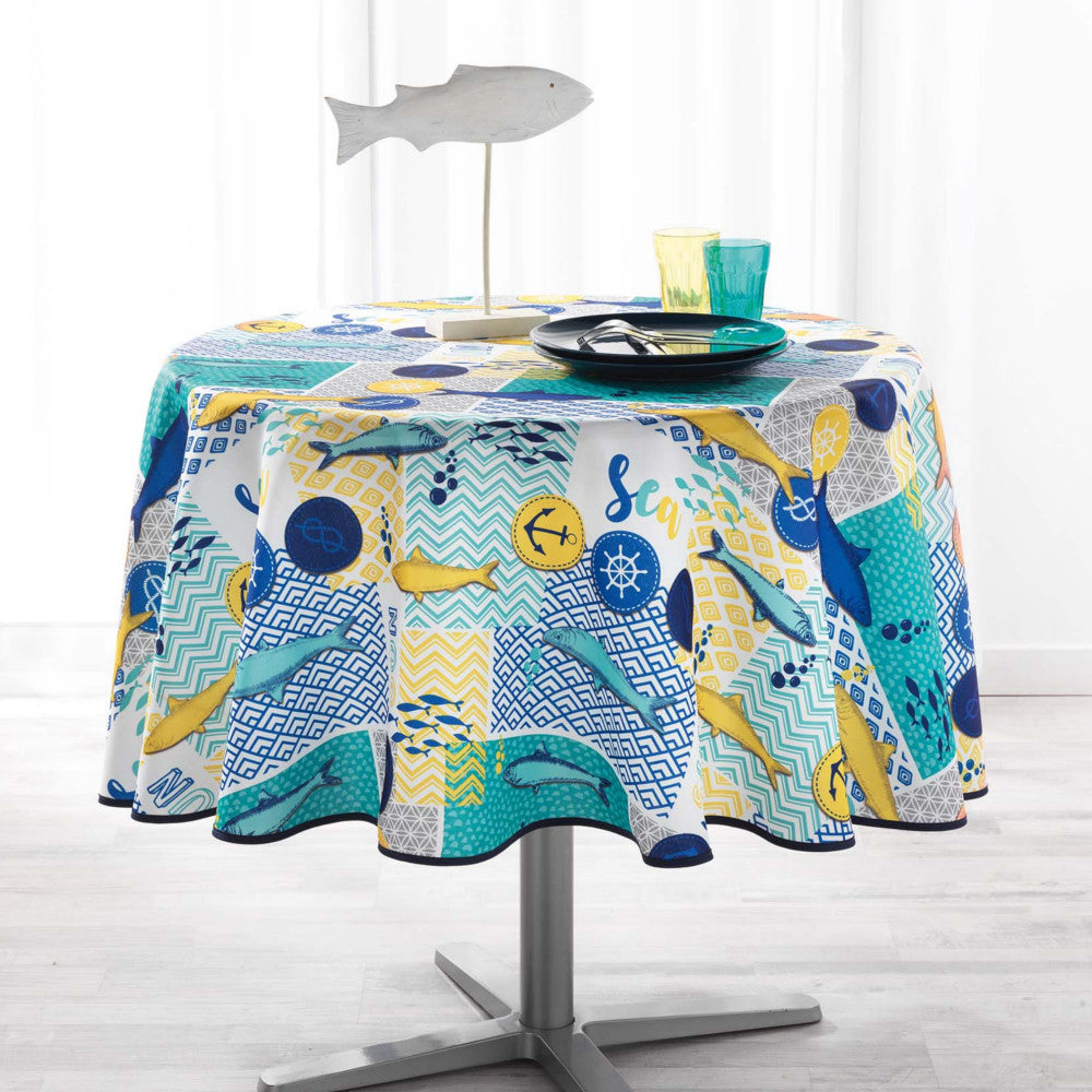 Blue Lagoon White Ø 180 cm, rund duk med fläckskydd