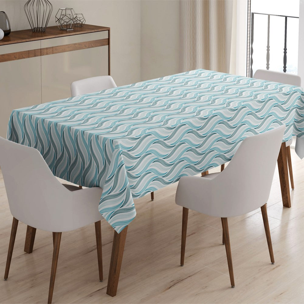 Böljan Blå - Vaxduk med grafiska vågor miljöbild