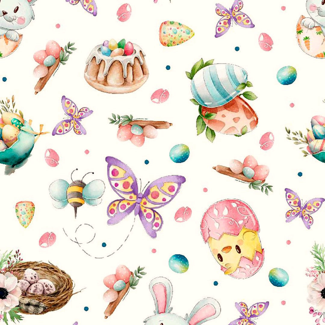 Barnens Påsk Vit - Textilvaxduk med påskmotiv