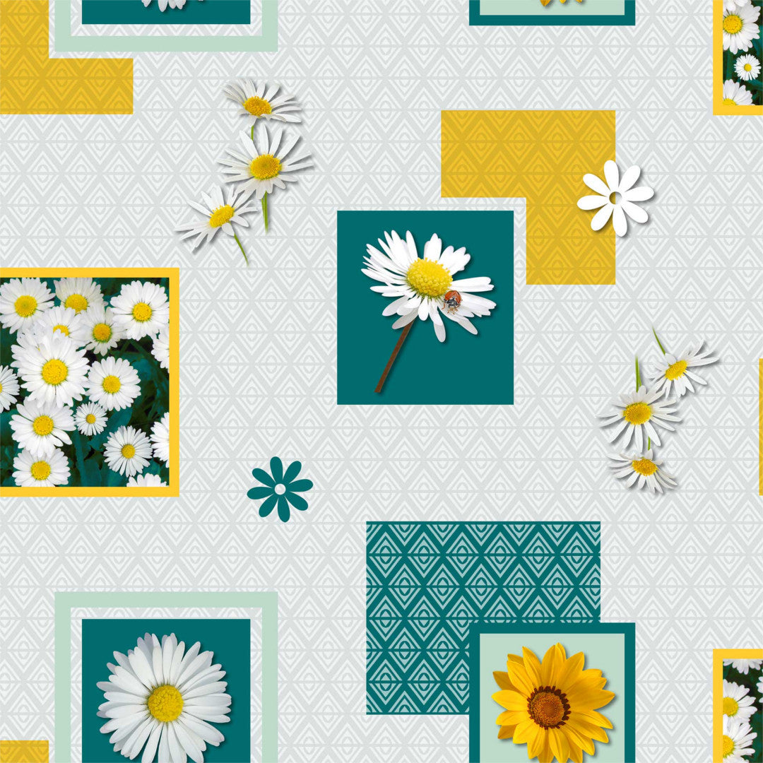 Bouton D’or Ljusblå – Vaxduk med prästkragar