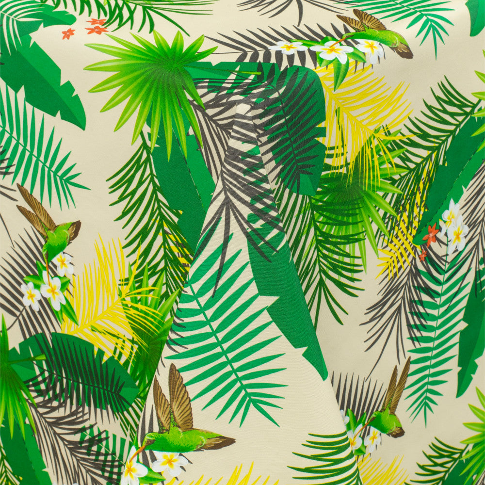 Närbild av Ormbunksblad - Vaxduk med ormbunkar, blommor och kolibrier