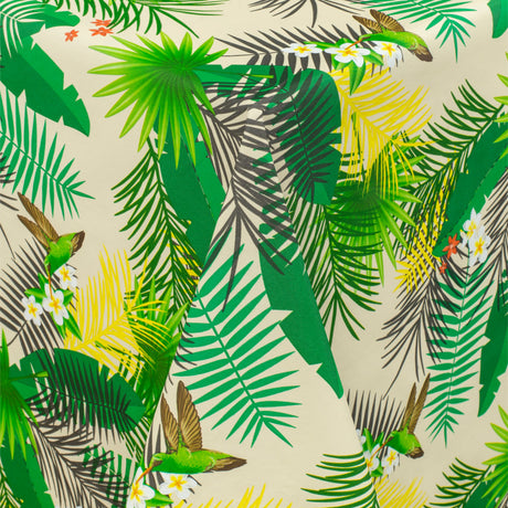 Närbild av Ormbunksblad - Vaxduk med ormbunkar, blommor och kolibrier