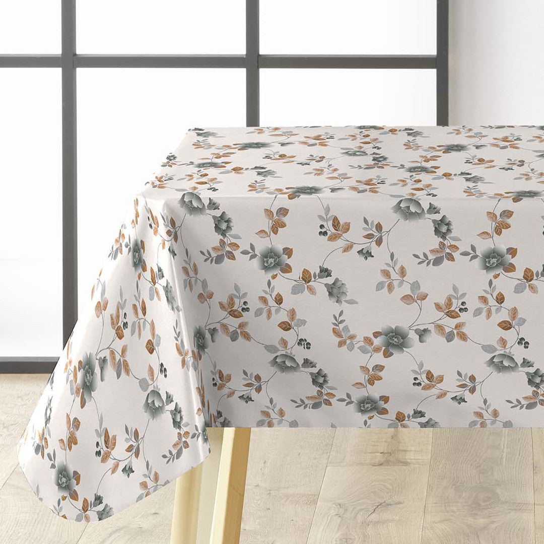 Brillantine Grey vaxduken på bordet med blommor och i linnelook