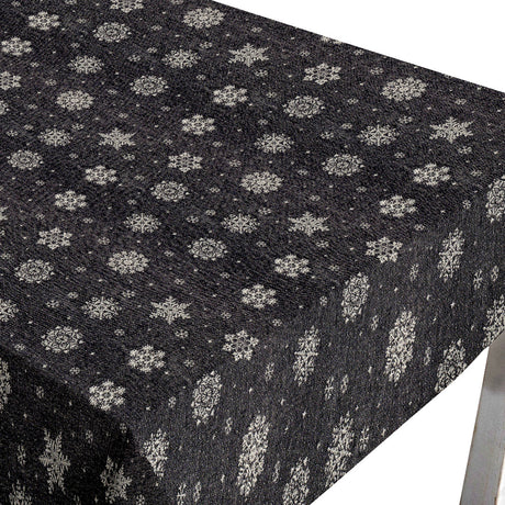 Brina Black Silver - Svart jultextilvaxduk med silver iskristaller