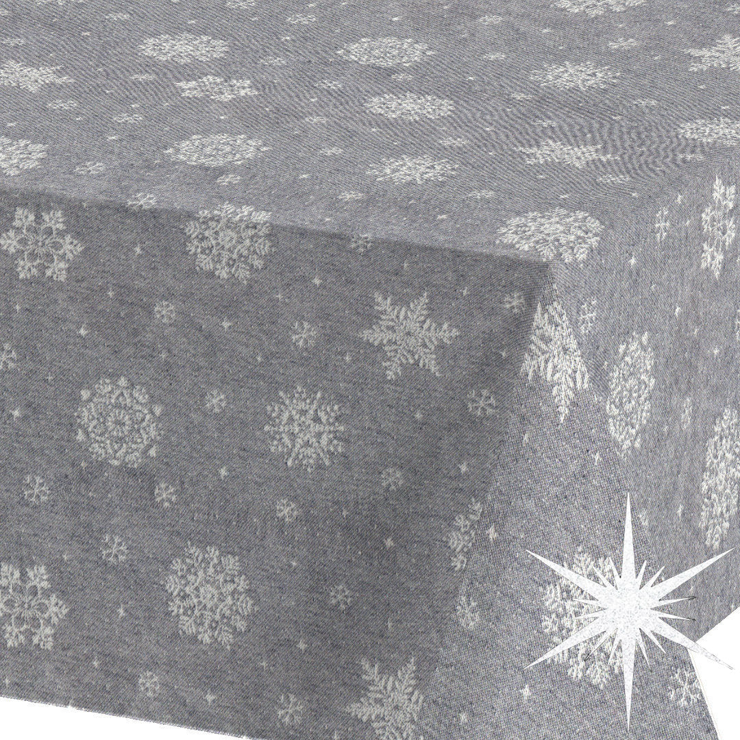Brina Grey Silver - Grå jultextilvaxduk med iskristaller i silver