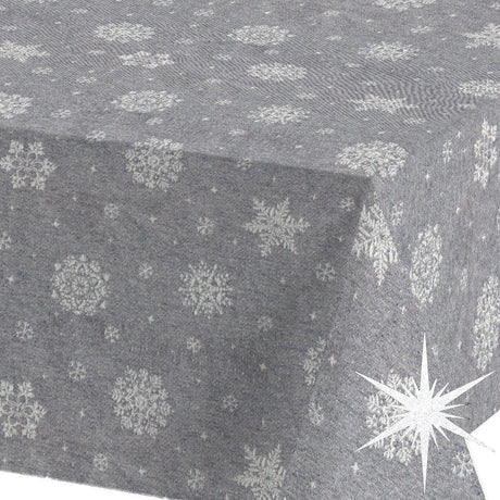 Brina Grey Silver - Grå jultextilvaxduk med iskristaller i silver