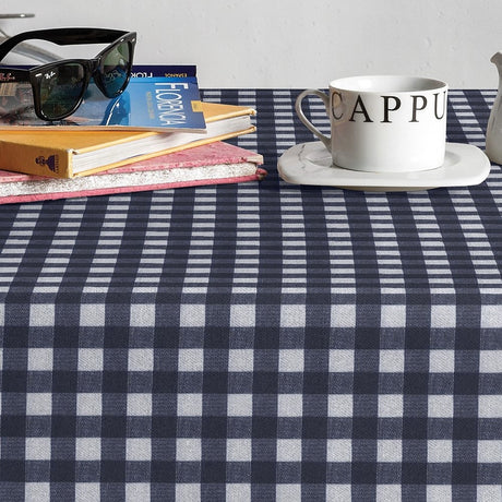 Brueghel Azul - Klassisk rutig textilvaxduk i blått och vitt, 140 cm