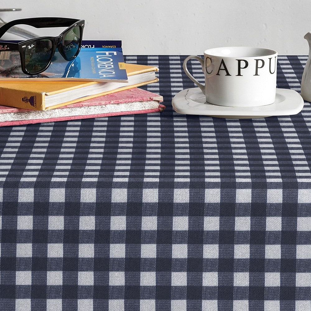 Brueghel Azul - Klassisk rutig textilvaxduk i blått och vitt, 140 cm