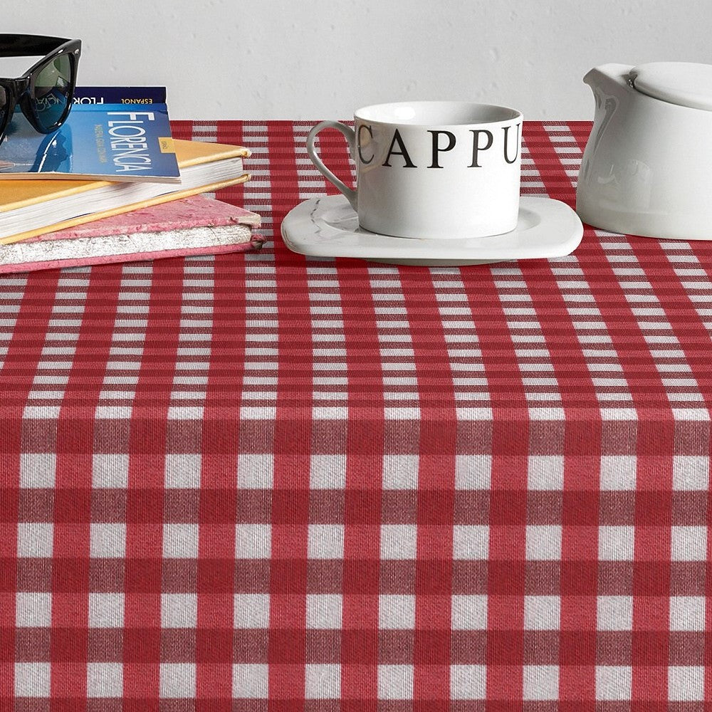 Brueghel Rojo - Klassisk rutig textilvaxduk i rött och vitt, 140 cm