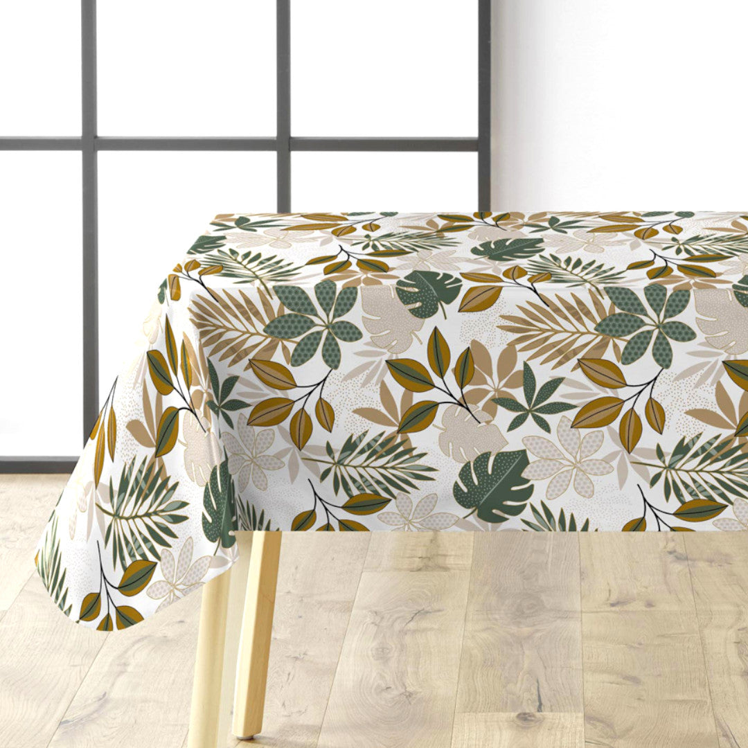 På bordet Bruinelle Green - Vaxduk med bladmönster i grönt och beige