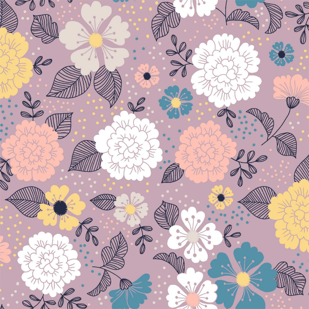 En Bukett Blommor i Dimmigt Lila - Vaxduk med utslagna blommor