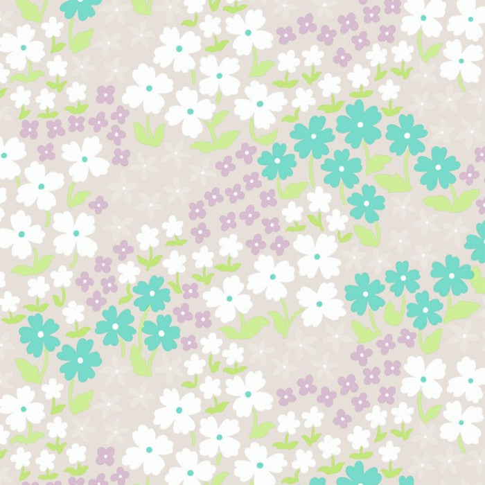 Närbild av Butterfly Buffet China - Lola vaxduk med blommor i pastellfärger