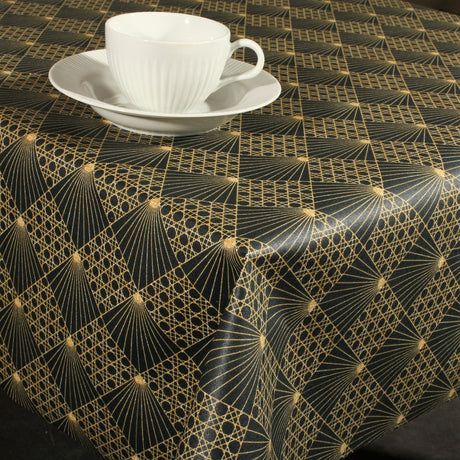 Cannage Svart - Textilvaxduk med grafiskt mönster 155 cm bred