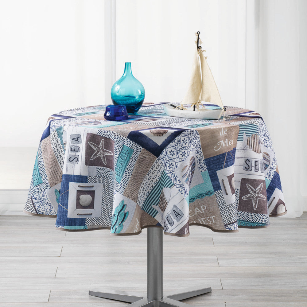 Cap Ouest Blue Ø 180 cm, rund duk med fläckskydd