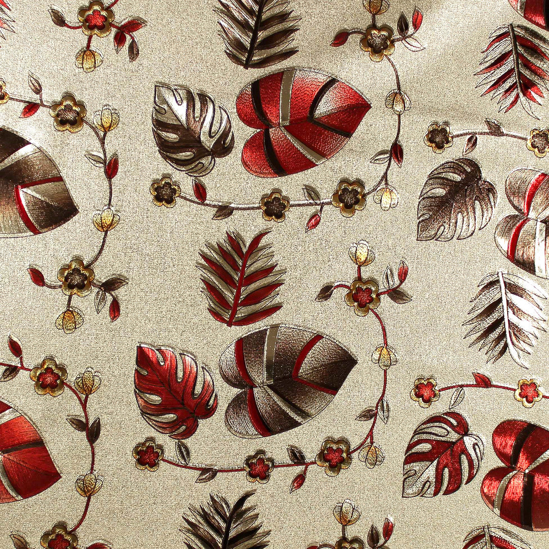 Caprice Metallic Red - Fantastisk vaxduk med blommor och blad