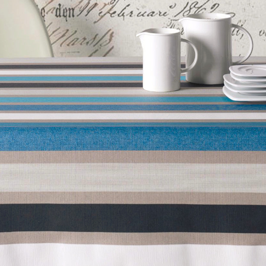 Caravaggio blå, textilvaxduk med ränder, 180 cm bred