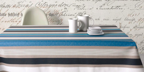 Caravaggio blå, textilvaxduk med ränder, 140 cm bred