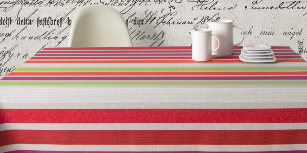 Caravaggio multi, textilvaxduk med ränder, 160 cm bred