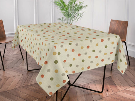 Carus Ljus Sand - Textilvaxduk med målade prickar i varma färger, 160 cm