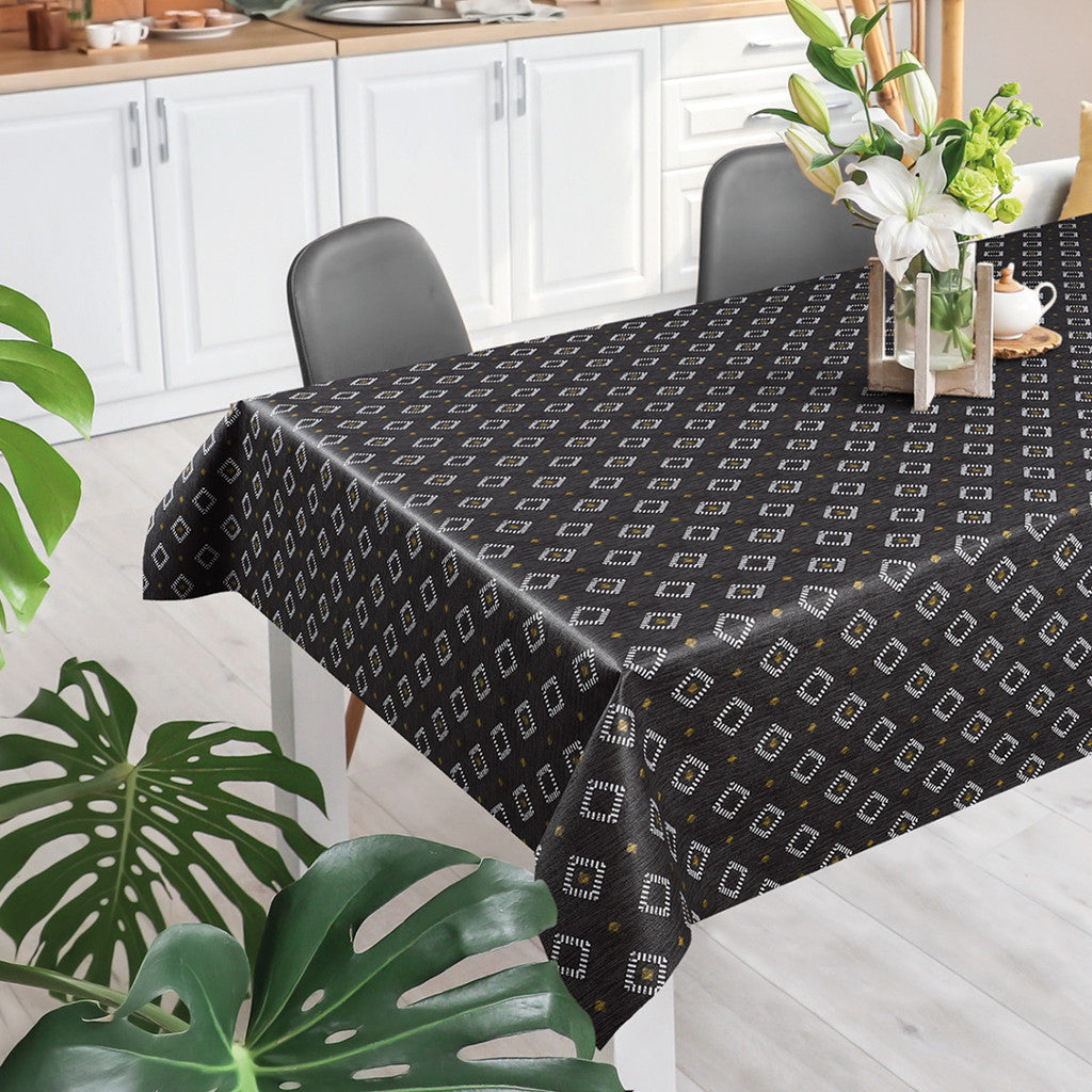 Casa Antracit - Vaxduk med rutor och linnelook på bordet