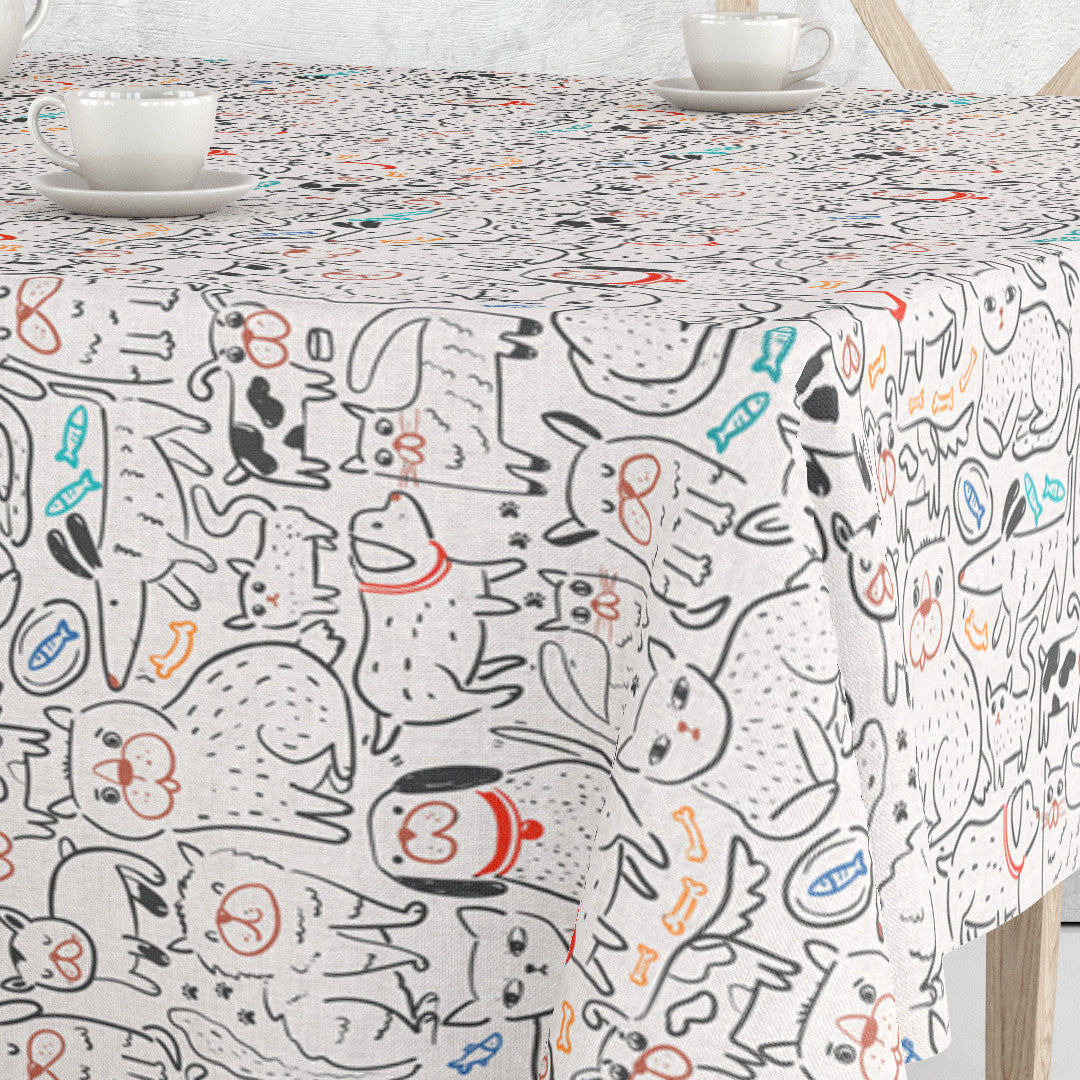 Cats and Dogs - Textilvaxduk i linnelook med hundar och katter