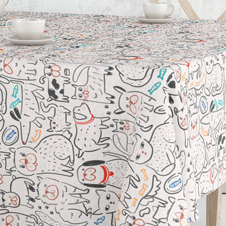 Cats and Dogs - Textilvaxduk i linnelook med hundar och katter