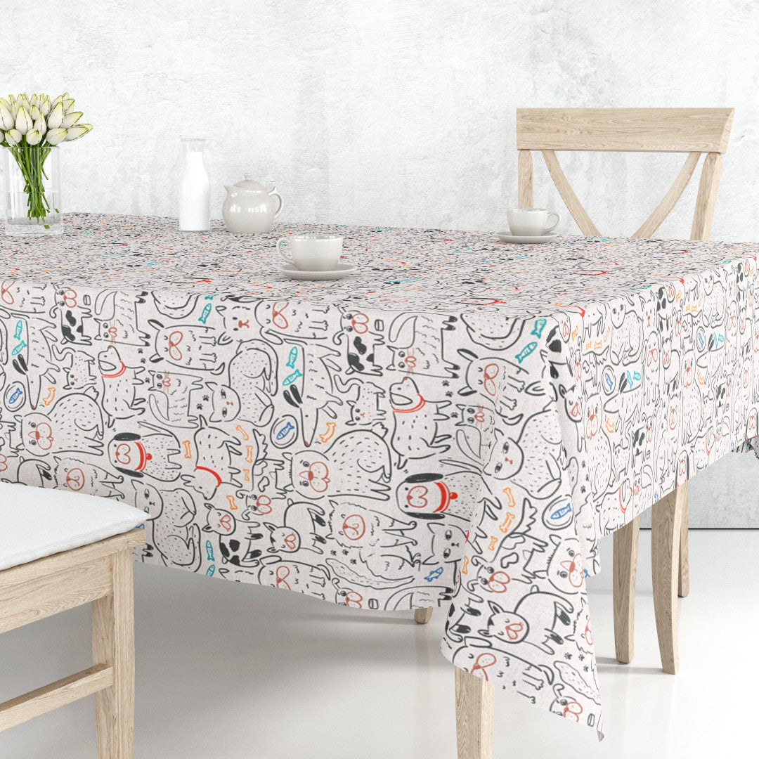 Cats and Dogs - Textilvaxduk i linnelook med hundar och katter