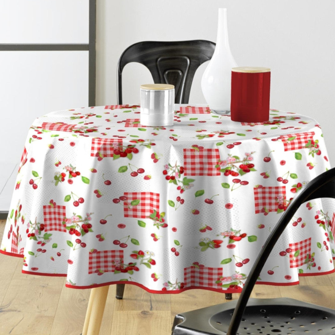 Cerise - Rund vaxduk med körsbär på stjälk, Ø 155 cm