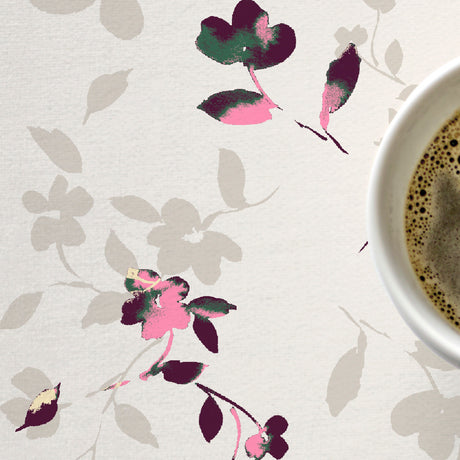 Cherry Blossom Pink - Sødahl textilduk med körsbärsblommor i rosa och grå nyanser.