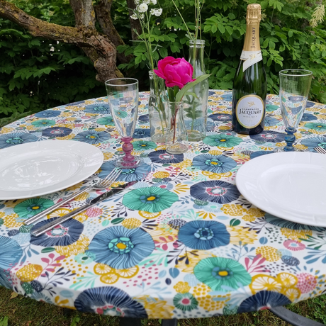 Chidori Blå -  Rund textilvaxduk med resår