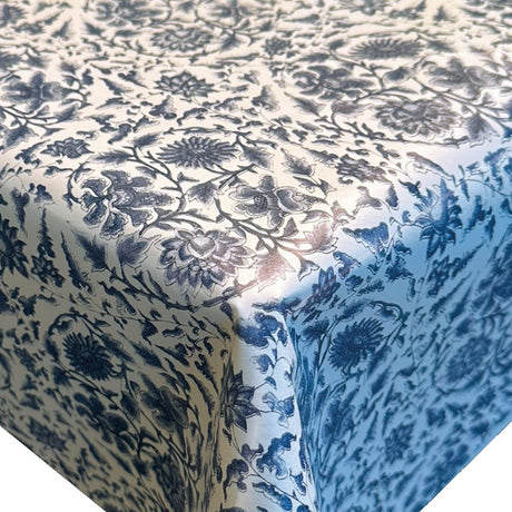 Circle Flowers Blå - PVC-fri vaxduk med blommor