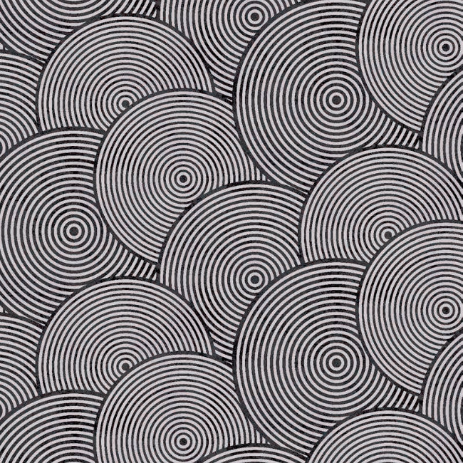 Närbild av Circles Black/Silver - Vaxduk med cirklar i svart och silver