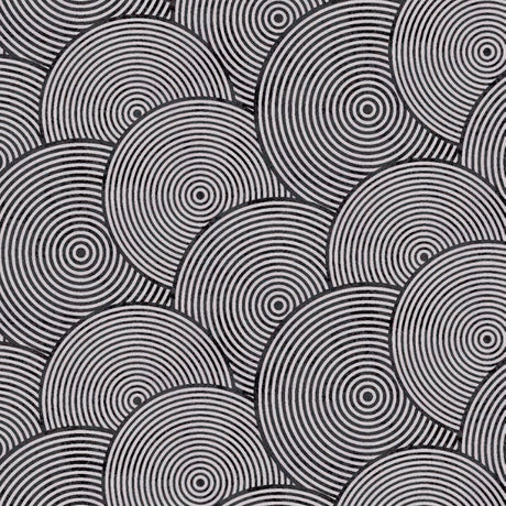 Närbild av Circles Black/Silver - Vaxduk med cirklar i svart och silver