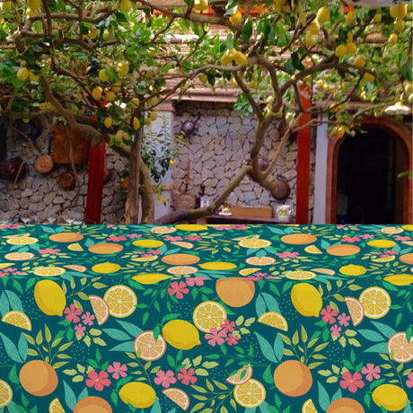 Citrus Emerald Green - Vaxduk med citroner och blad miljöbild